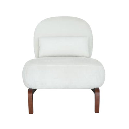 White Velvet Slippers Chair with Solid Wooden Legs, Low Profile Design | Cute Armless Accent Chair with Soft Cushion, Comfy Upholstered Side Chairs for Living Room, Bedroom, Balcony or Reading Room - color: White