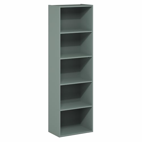 Furinno LUDER Book Shelf, 5-Tier Bookshelf, Bookcase with Open Shelves, 9.4 x 15.8 x 52, Easy Assembly, for Living Room, Bedroom, Home Office, Sage Green - color: Sage Green, size: 5-Tier