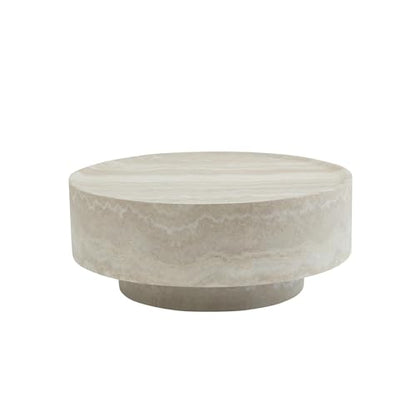 31.49‘’Round Coffee Table, Travertine Style Fiberglass Pedestal Table - color: 31.49‘’ Mars Pattern