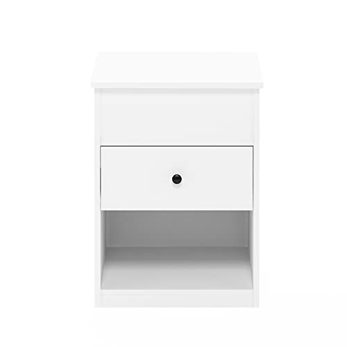 Furinno Jensen Lift Top Nightstand, Solid White | Storage Shelf, Knob Handle Drawer, Bedside Table, End Table, Side Table, for Bedroom, Closet, Dorm - color: Solid White, style: 1-Pack Lift Top