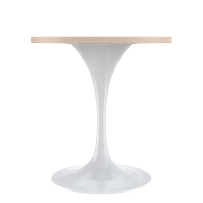 LeisureMod Verve Mid-Century Modern 27 Inch Round Dining Table, MDF Wood Tabletop with White Steel Pedestal Base, Contemporary Kitchen & Dining Room, Small Space Breakfast Table, Light Natural Wood - color: Light Natural Wood, size: 27 inch Wide