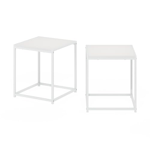 Furinno CAMNUS Side Table Set of 2, Metal Frame End Table, Square Open Design Night Stand, Bedside Table, Easy Assembly, for Living Room, Bedroom, Solid White - color: Solid White/White, size: Set of 2, 15.8" Square