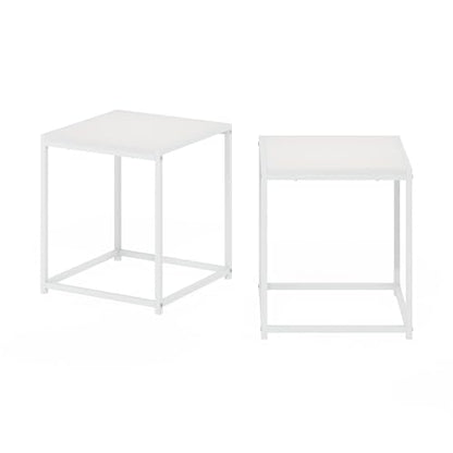 Furinno CAMNUS Side Table Set of 2, Metal Frame End Table, Square Open Design Night Stand, Bedside Table, Easy Assembly, for Living Room, Bedroom, Solid White - color: Solid White/White, size: Set of 2, 15.8" Square