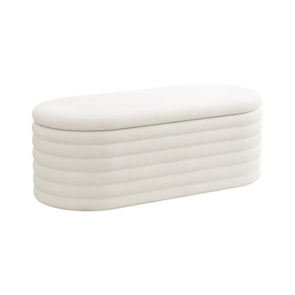Storage Ottoman Bench 40 inch Upholstered Chenille Fabric Storage Bench for Bedroom End of Bed Stool Aesthetic Large Storag Ottoman for Living Room Entryway,Beige White | Chenille Fabric Storage Ottoman, End of Bed Stool,Large Bench Hidden Storage,No Asse