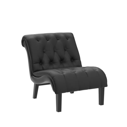 PU Leather Accent Chairs Set of 2 Button Tufted Upholstered Modern Armless Lounge Chair for Bedroom Living Room Side Chairs with Wood Legs Black - color: Black Pu, size: 2 Chairs
