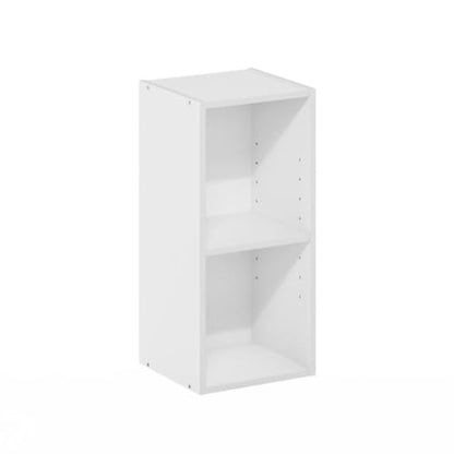 Pemberly Row 2-Tier Narrow Bookcase, 9.3 D x 9.8 W x 21.8 H Inches, Engineered Wood, White Finish, Adjustable Shelving, Slim Rectangular Design, Compact Living Room, Bedroom, or Home Office Storage