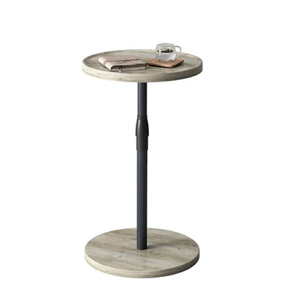 Adjustable Round Side Table, Pedestal Drink Table for Small Spaces | Small End Table, Tall Round Nightstand for Living Room Bedroom Oak ET-010QK - color: Oak