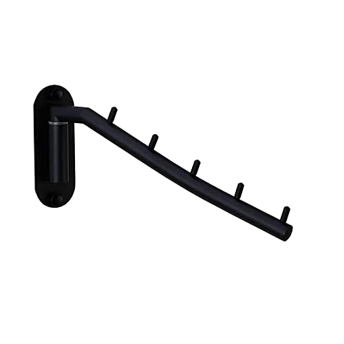 Wall Mounted Wall Folding Clothes Hanger Rack, Detachable Sturdy Swing Arm Coat Hanger Stainless Steel Clothes Hook, Laundry Room Space Saving Clothing Hanging System Heavy Bathrooms Rack Towel Hanger - color: Black, size: Black-Hooks