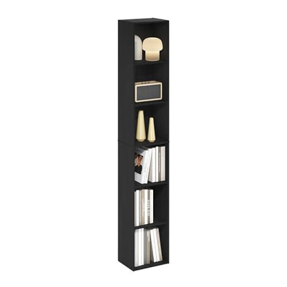 Furinno LUDER Book Shelf, 6-Tier Tall Modern Bookshelf, Bookcase with Open Shelves, 9.3 x 12 x 71, for Living Room, Bedroom, Home Office, Blackwood - color: Blackwood, size: 6-Tier, 12.1-Inch Width