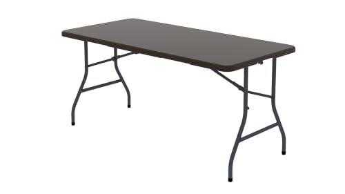 5 Foot Folding Table, Fold-in-Half Utility Table with Carrying Handle, 5FT Heavy Duty Portable Table for Party, Wedding, Picnic, Camping, Indoor & Outdoor, Brown - color: Brown, size: 5ft