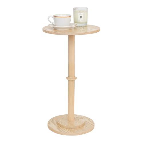 MaxSmeo Drink Table, Small Side Table for Small Spaces, Modern Round End Table with Fluted Wood Leg, Natural - color: Natural