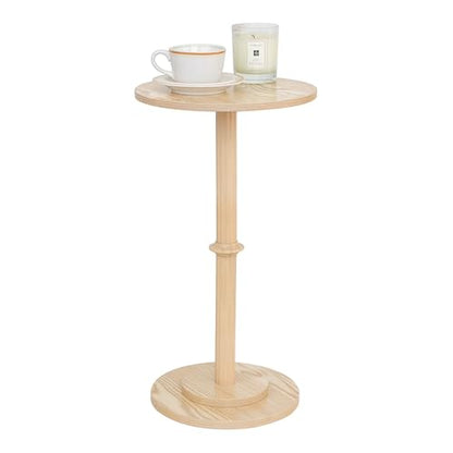 MaxSmeo Drink Table, Small Side Table for Small Spaces, Modern Round End Table with Fluted Wood Leg, Natural - color: Natural
