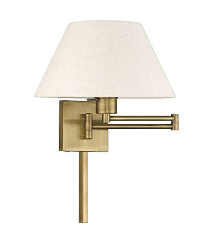 Livex Lighting 40038-04 1-Light Swing Arm Wall Light, Black | Oatmeal Fabric Shade - color: Black