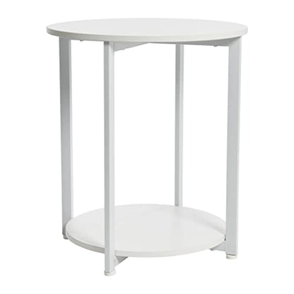 Household Essentials Round Side End Table with Storage Shelf in Scandinavian Wood Grain and Metal Frame, White - color: Scandinavian White