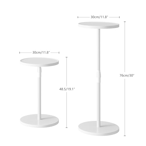 Adjustable Round Side Table, Pedestal Drink Table for Small Spaces | Small End Table, Tall Round Nightstand for Living Room Bedroom White ET-010WW - color: White