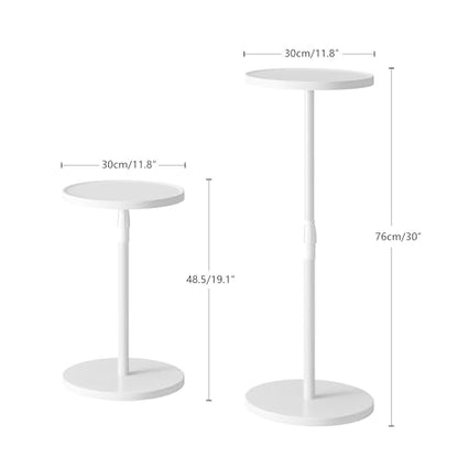 Adjustable Round Side Table, Pedestal Drink Table for Small Spaces | Small End Table, Tall Round Nightstand for Living Room Bedroom White ET-010WW - color: White