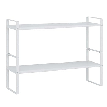 Expandable Cabinet Shelf Organizer Rack, Stackable Kitchen Counter Storage Shelves Stand, Adjustable Height Pantry Shelf Spice Rack (White-2 Pack, 8.7" D x 15.4-26.8" W x 9.8" H) - color: White-2 Pack