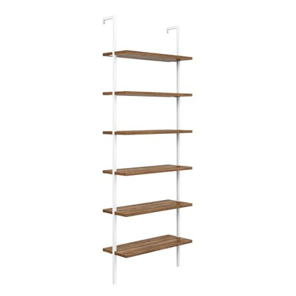 Nathan James Theo 6-Shelf Tall Bookcase, Wall Mount Bookshelf with Natural Wood Finish and Industrial Metal Frame, Rustic Oak/White - color: Oak/Matte White, size: 1