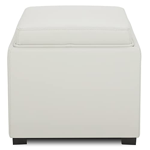 CHITA Storage Ottoman Cube with Tray Lid, Small Footstool with Storage, Square End Table for Living Room and Bedroom, Faux Leather in Light Gray - color: Light Gray