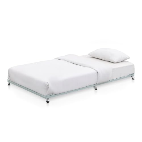 Kings Brand Twin Roll-Out Metal Platform Trundle Bed Frame, Grey | Space-Saving Guest Bed - Slides Under Daybeds for Overnight Visitors, Dorms, and Small Spaces - color: Grey