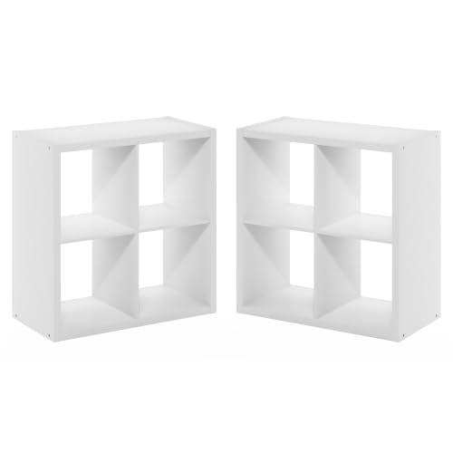 Furinno Cubicle Book Shelf Set of 2, 4-Cube Bookshelf, White | 14.6 x 30 x 30, 1.2" Thick Frame Bookcase with Reversible Open Back, for Living Room, Bedroom, Home Office - color: White, size: Set of 2, 4-Cube