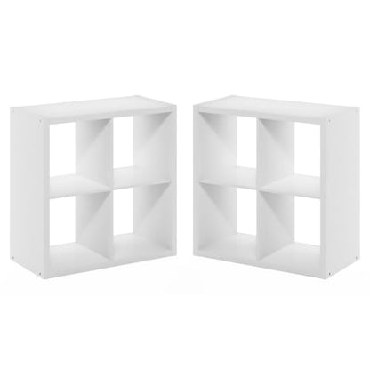 Furinno Cubicle Book Shelf Set of 2, 4-Cube Bookshelf, White | 14.6 x 30 x 30, 1.2" Thick Frame Bookcase with Reversible Open Back, for Living Room, Bedroom, Home Office - color: White, size: Set of 2, 4-Cube