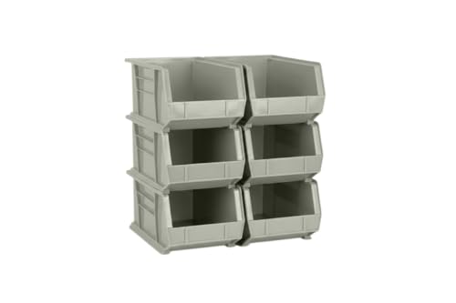 15" x 8" x 7" (6 Pack) Plastic Stackable Storage Bin, Gray/Brown - color: Gray/Brown, size: 6 Pack