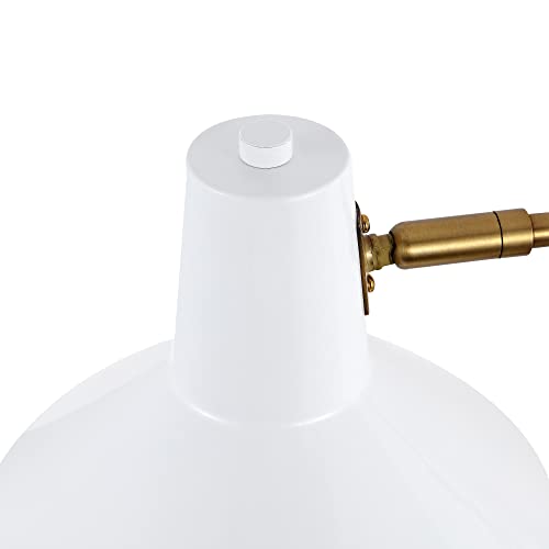 JONATHAN Y Hygge 1-Light Modern Swing Arm USB Sconce 8", White/Brass Gold | Metal Construction, Plug-In Midcentury Bedside Wall Lamp, Cone Shade, Adjustable Head, LED Bulb Included - color: White/Brass Gold