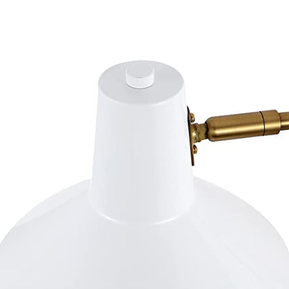 JONATHAN Y Hygge 1-Light Modern Swing Arm USB Sconce 8", White/Brass Gold | Metal Construction, Plug-In Midcentury Bedside Wall Lamp, Cone Shade, Adjustable Head, LED Bulb Included - color: White/Brass Gold