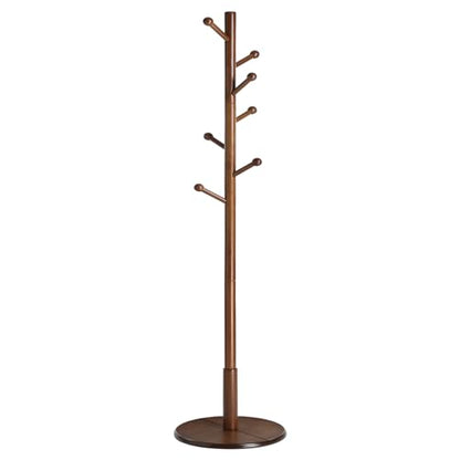 VASAGLE Solid Wood Coat Rack, Free Standing Hall Coat Tree with 7 Hooks, 3 Height Options, for Coats, Hats, Bags, Purses, for Entryway, Hallway, Rubberwood Hooks and Pole, Dark Walnut URCR07WN - color: Dark Walnut, style: Round Base + Spherical Hooks