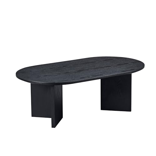 39.37'' Oval Modern Coffee Table With Sturdy Pedestal For Living Room, Bedroom, Apartment, Office, Black - color: Black, size: 39.37"x21.65"x13.78"