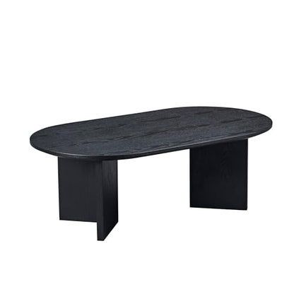 39.37'' Oval Modern Coffee Table With Sturdy Pedestal For Living Room, Bedroom, Apartment, Office, Black - color: Black, size: 39.37"x21.65"x13.78"