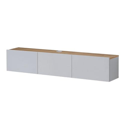 Atelier Mobili Floating TV Stand - Wall Mounted, Supports up to 80 inch TV, Modern White Entertainment Center for Living Room, White Floating TV Stand with Oak Counter Design - color: White & Sapphire Oak