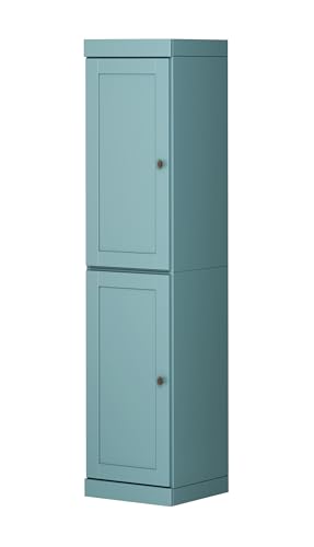 Solid Wood Kitchen Pantry - Narrow Storage Cabinet - Shaker Doors, Adjustable Shelves, Aqua, 16.5" Wide x 71.5" Tall, 100% Eco-Friendly Wood, Modular Pantry Cabinet Systems - color: Aqua, style: Shaker Doors