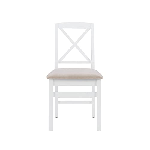 Torino Three Piece Drop Leaf Dining Set in White with Beige Upholstered Seats by Linon - color: White Set