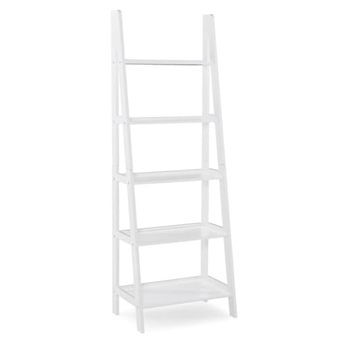 Riverbay Furniture 5-Shelf Wood Ladder Bookshelf, Open Back Design, White Finish, 72" H x 25.25" W x 16.5" D, Rubberwood and Particleboard, Transitional Style for Home Office or Living Room Storage - color: White