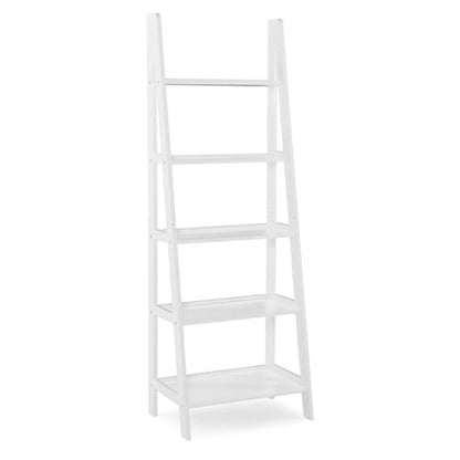 Riverbay Furniture 5-Shelf Wood Ladder Bookshelf, Open Back Design, White Finish, 72" H x 25.25" W x 16.5" D, Rubberwood and Particleboard, Transitional Style for Home Office or Living Room Storage - color: White
