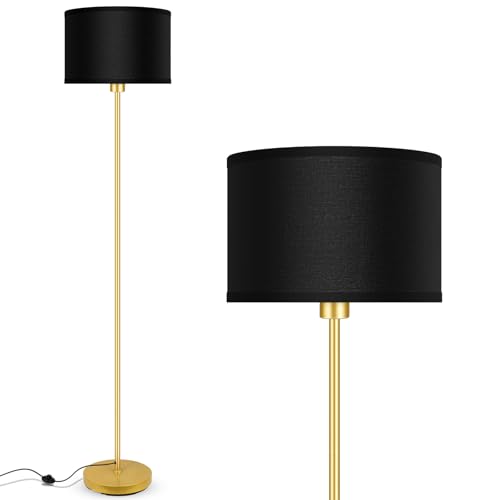 Gold Floor Lamp, Black Standing Lamp, 58" Tall Lamps for Living Room, Simple Pole Lamp with Linen Lampshade, On/Off Foot Pedal, Bright Stand up Light for Kids Room Bedroom Office Decor(No Bulb) - color: Brass + Black