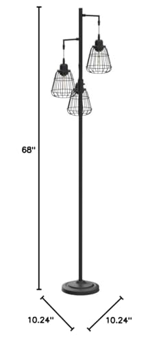 9MMML 68” Living Room Floor Lamp, Industrial Farmhouse 3 Teardrop Cage Standing Lamp,Black Tall Floor Lamp for Bedroom Office, 3 LED Edison Bulbs Included - color: Black