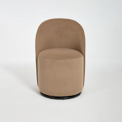 Penau Swivel Dining Chair, Velvet Barrel Seat, Brown | Velvet Upholstery, 360 Degree Swivel, Curved Backrest, Compact Seating For Dining Room And Vanity