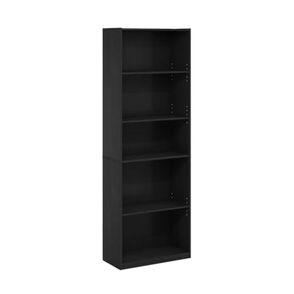 Furinno GEHRY Book Shelf, 5-Tier Bookshelf with Open Shelf, Standing Bookcase with Adjustable Shelves, 11.6 x 24.8 x 71.4, for Living Room, Bedroom, Home Office, Blackwood - color: Blackwood, size: 5-Tier, 11.6 x 25 x 71.4