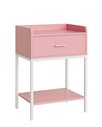 Masupu Nightstand,Bedside Table 3-Tier Modern Night Stand with Storage Drawer and Shelf,Small End Side Table for Bedroom,Living Room,Black (Without Outlet, Pink) - color: Pink
