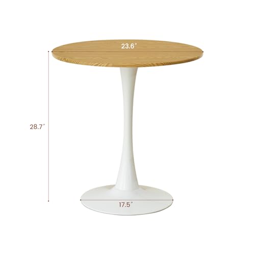 Round Dining Table, 24" Circle Tulip Table with Thickened Tabletop & Metal Pedestal, Mid Century Modern Bistro Table for Kitchen, Small Places, Living Room, Cafe (Faux Oak) - color: Faux Oak, size: 24"