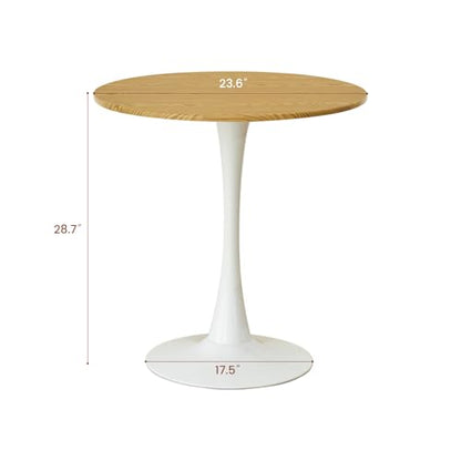 Round Dining Table, 24" Circle Tulip Table with Thickened Tabletop & Metal Pedestal, Mid Century Modern Bistro Table for Kitchen, Small Places, Living Room, Cafe (Faux Oak) - color: Faux Oak, size: 24"