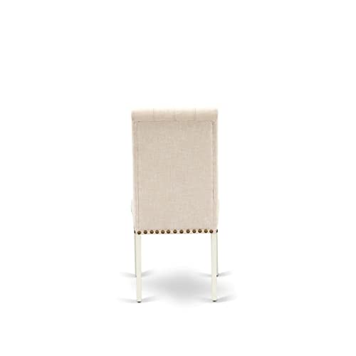 East West Furniture DLBR3-WHI-02 3 Piece Modern Dining Table Set Contains a Round Wooden Table with Dropleaf and 2 Light Beige Linen Fabric Parson Dining Chairs, 42x42 Inch, Linen White - color: Dlbr3-whi-02