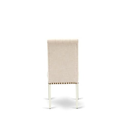 East West Furniture DLBR3-WHI-02 3 Piece Modern Dining Table Set Contains a Round Wooden Table with Dropleaf and 2 Light Beige Linen Fabric Parson Dining Chairs, 42x42 Inch, Linen White - color: Dlbr3-whi-02