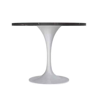 LeisureMod Verve Modern Dining Table with a 36" Round Sintered Stone Tabletop and White Steel Pedestal Base for Kitchen and Dining Room, Black - color: Black Stone, size: 36 inch Wide