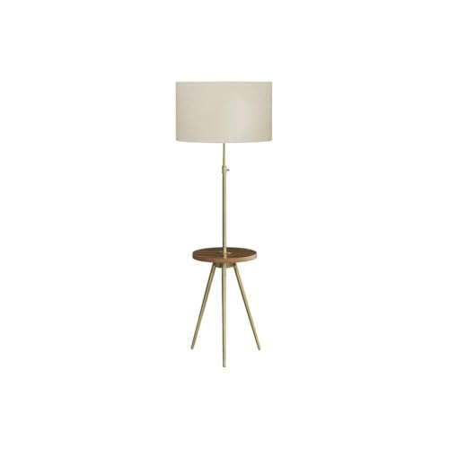 Pemberly Row 66" Tripod Floor Lamp with Shelf, Gold Metal and Ivory Drum Shade, Adjustable Neck, Walnut Laminate Shelf Table, 3-Way Switch, Modern Design for Living Room, Bedroom, or Office