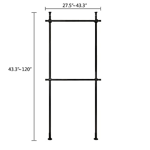 Heavy-Duty Floor to Ceiling Drying Rack, 2 Tier Adjustable Freestanding Clothes Organizer with Double Rods, 220.46LBS Capacity No-Drill Closet Rack for Home Use(Black)