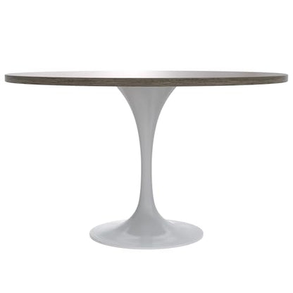 LeisureMod Verve Mid-Century Modern Dining Table with a 48" Round MDF Tabletop and White Steel Pedestal Base for Kitchen and Dining Room (Dark Maple) - color: Dark Maple Wood, size: 48 inch Wide